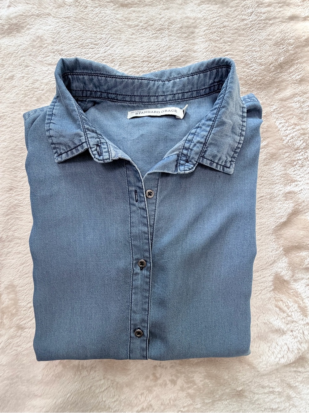 Light Chambray Button-Down Shirt Dress - Blue - Picture 10 of 11